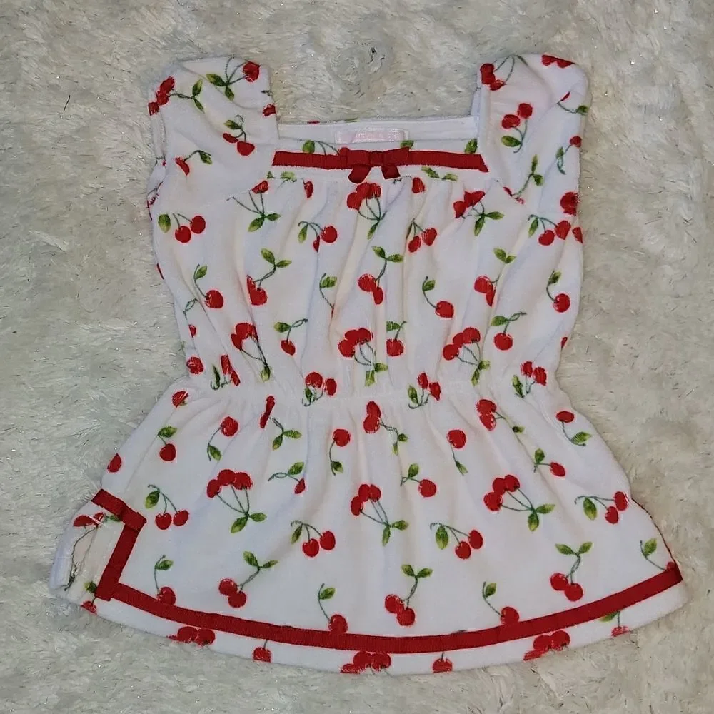 JANIE AND JACK CHERRY PRINT TERRYCLOTH SWIM COVER-UP DRESS, SIZE 6-12 MONTHS